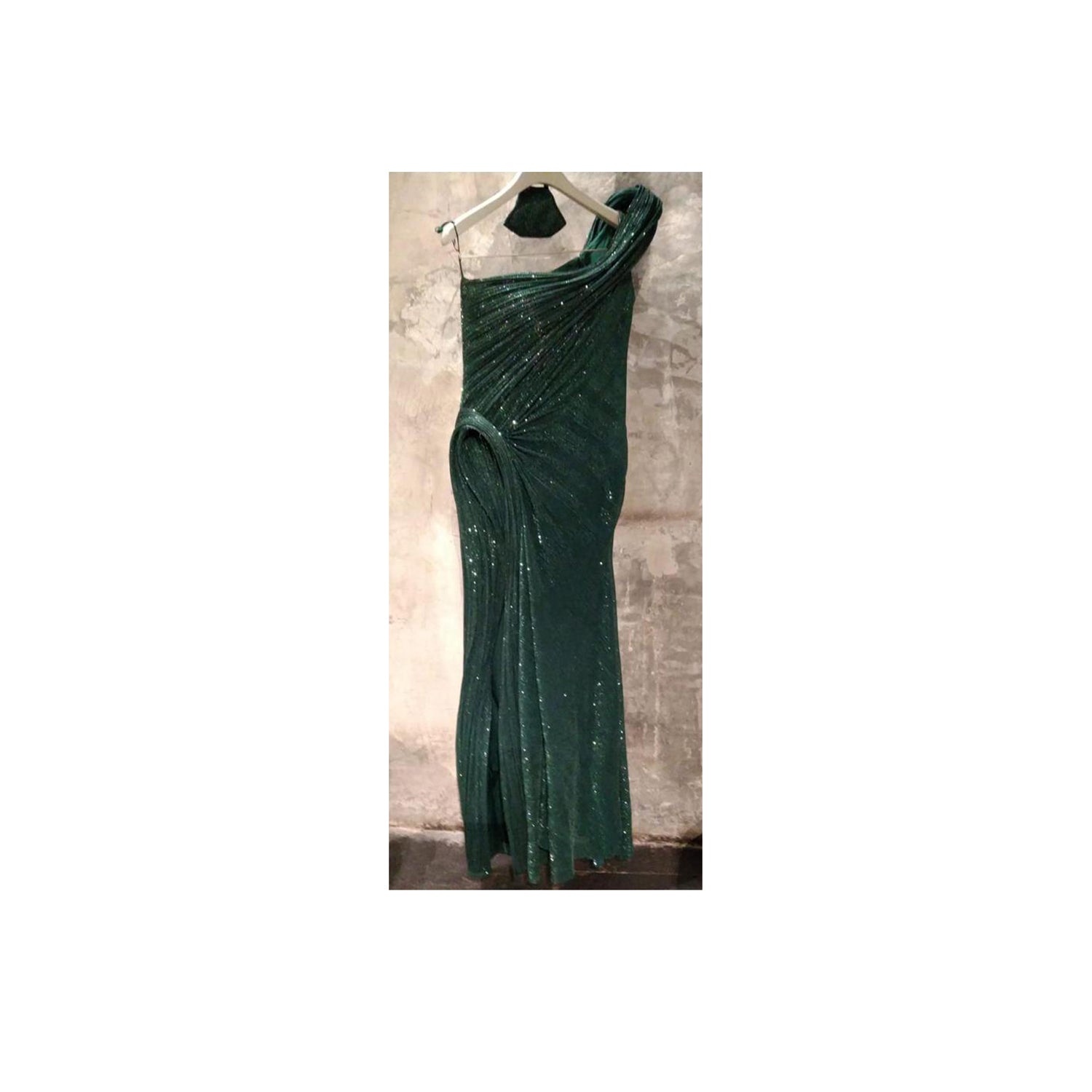 Gaurav Gupta Emerald green One-Shoulder Sequin Sculpted Gown- Medium