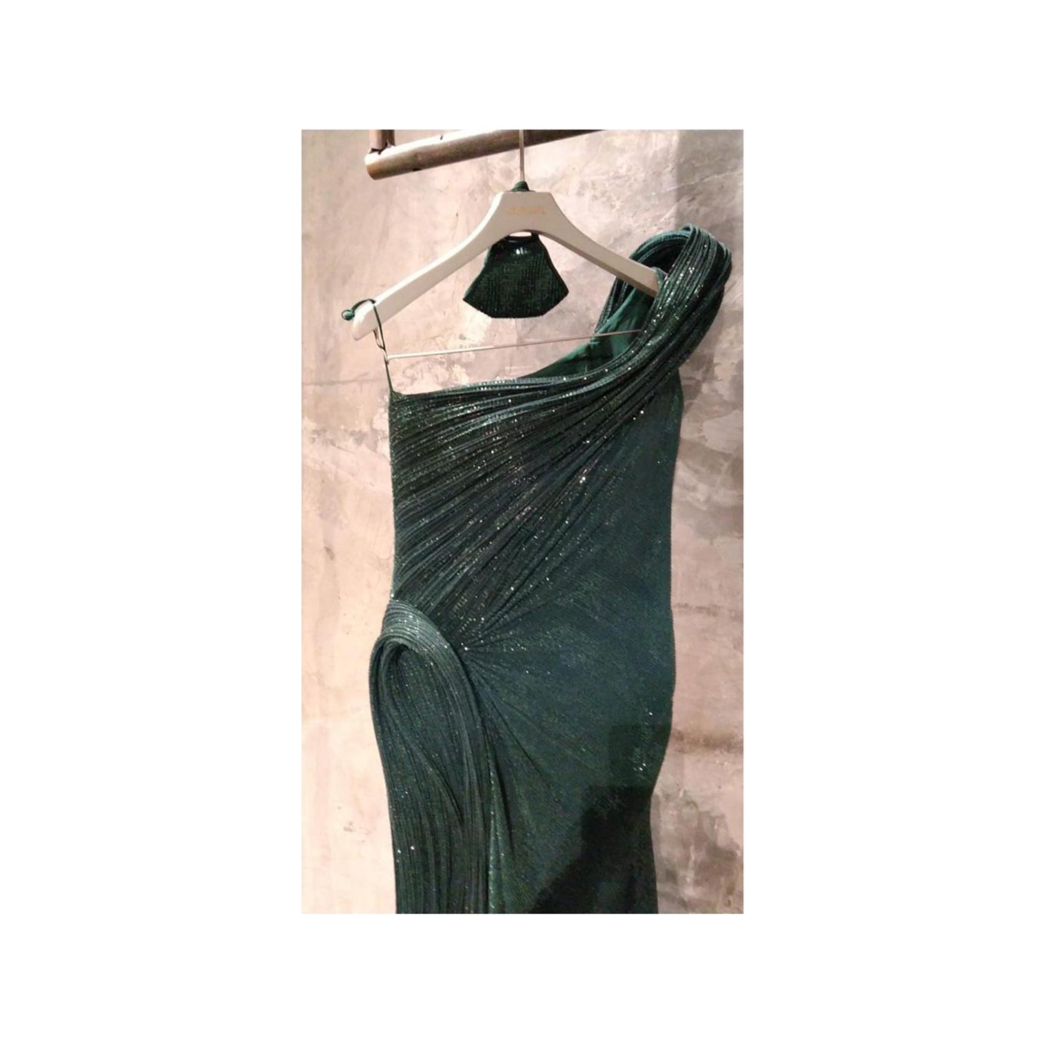 Gaurav Gupta Emerald green One-Shoulder Sequin Sculpted Gown- Medium