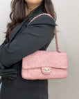 Chanel Classic Double Flap Pink Tweed Shoulder Bag