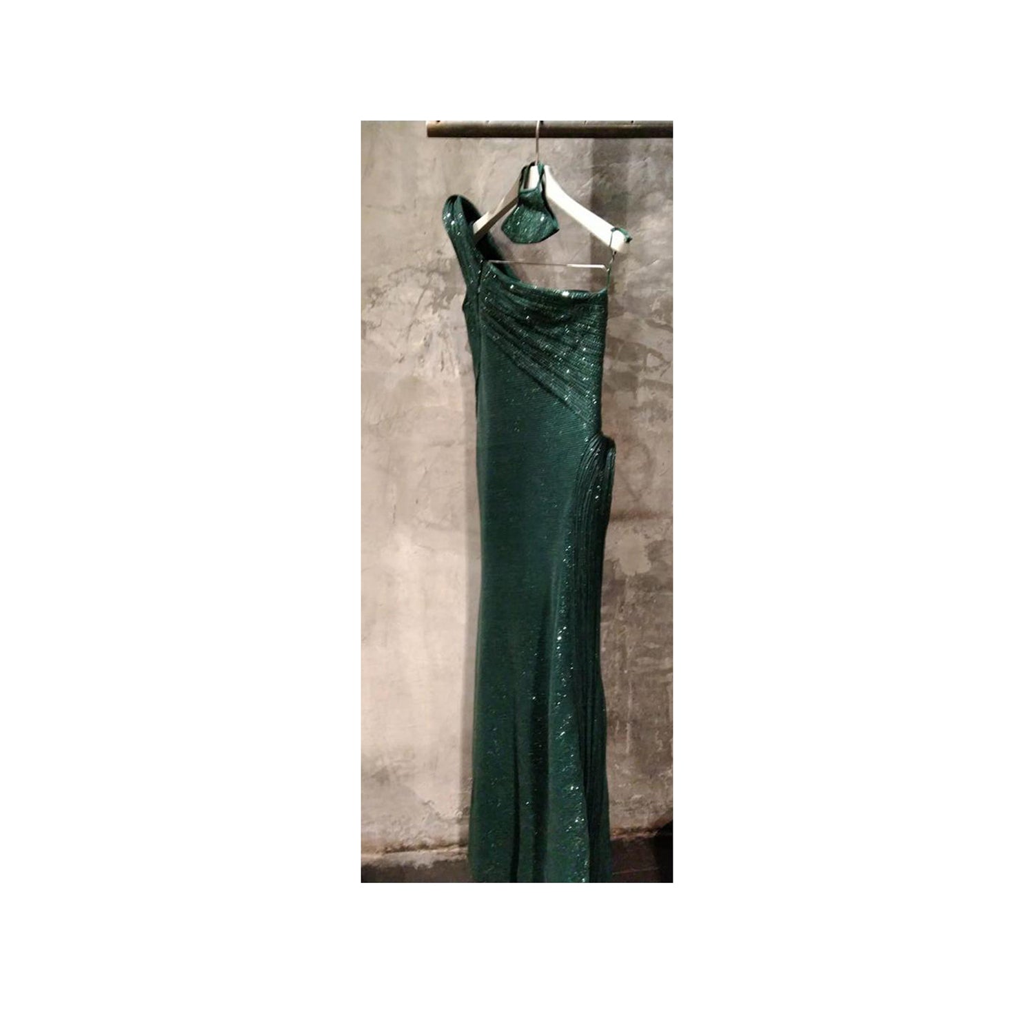 Gaurav Gupta Emerald green One-Shoulder Sequin Sculpted Gown- Medium