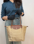 Longchamp Beige/Brown Nylon and Leather medium Le Pliage Tote Bag