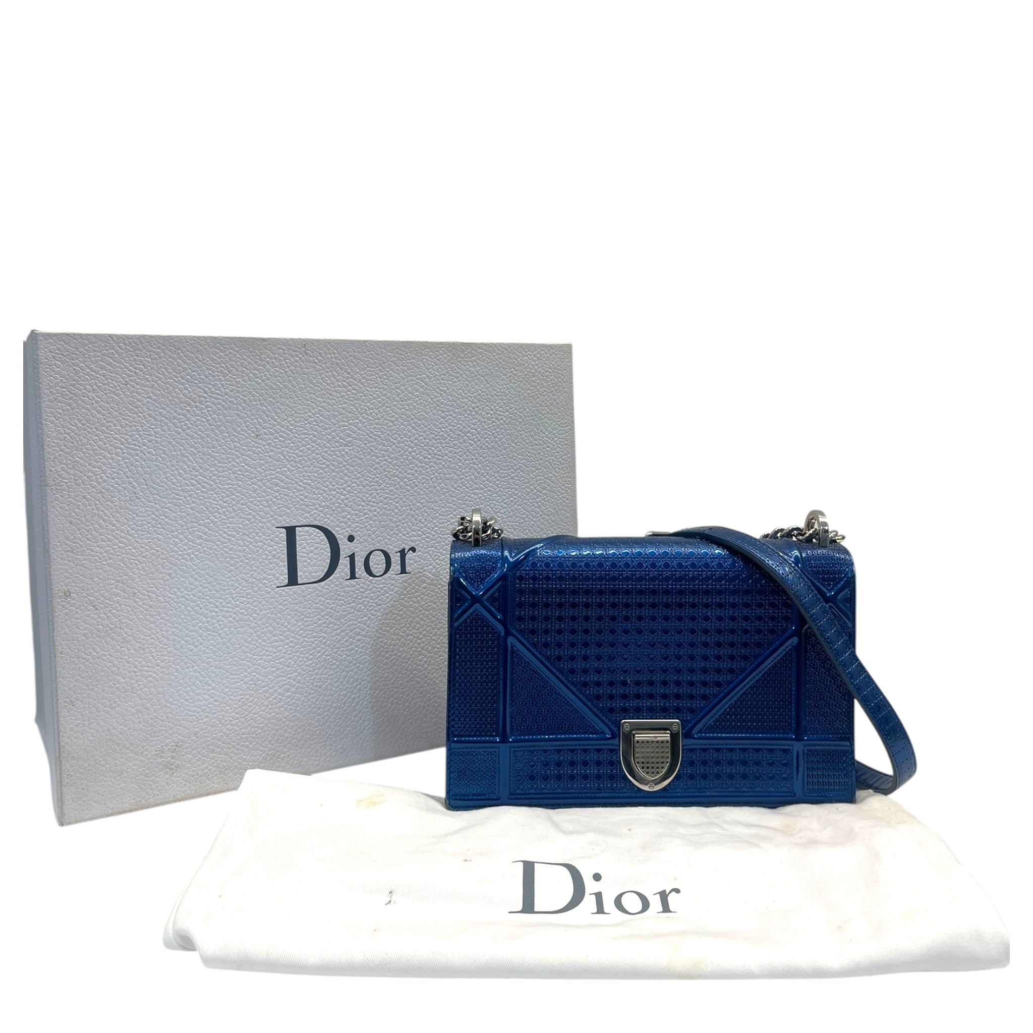 Christian Dior Diorama Medium Patent Blue Flap Bag