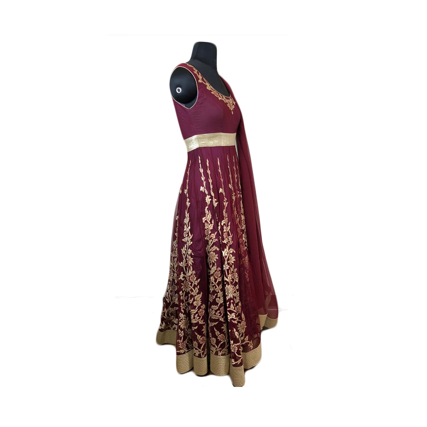 Rohit Bal Brick Red Crinkled Anarkali Suit With Dori Embroidery