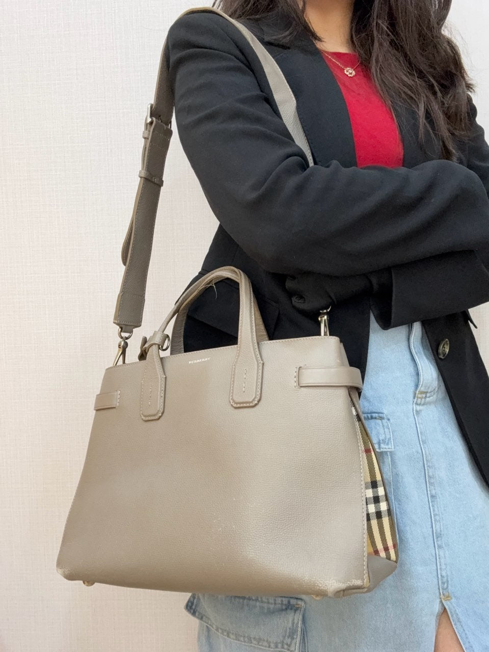 Burberry Plaid Leather Banner Handle Bag