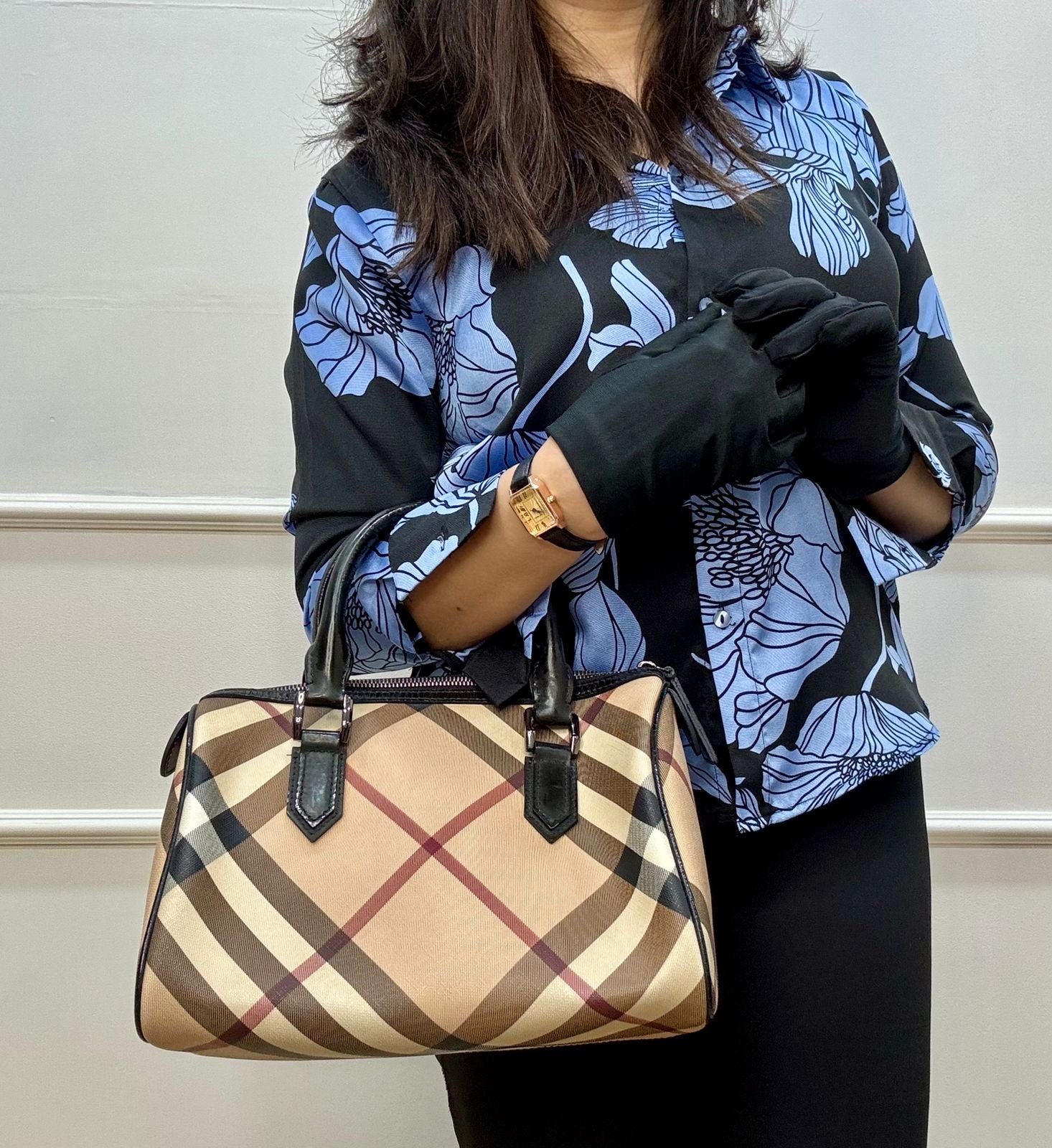 Burberry Beige Nova Check PVC Chester Boston Bag