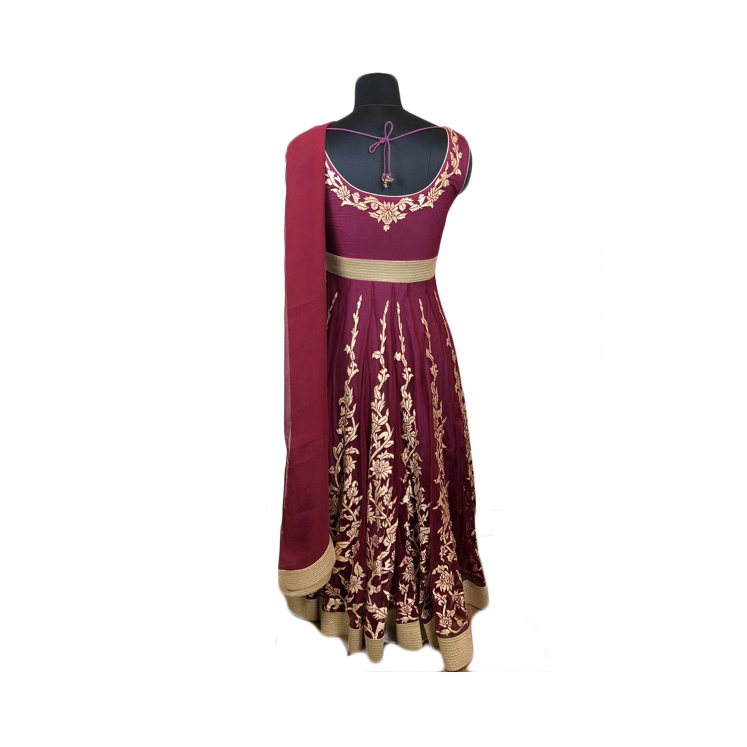 Rohit Bal Brick Red Crinkled Anarkali Suit With Dori Embroidery