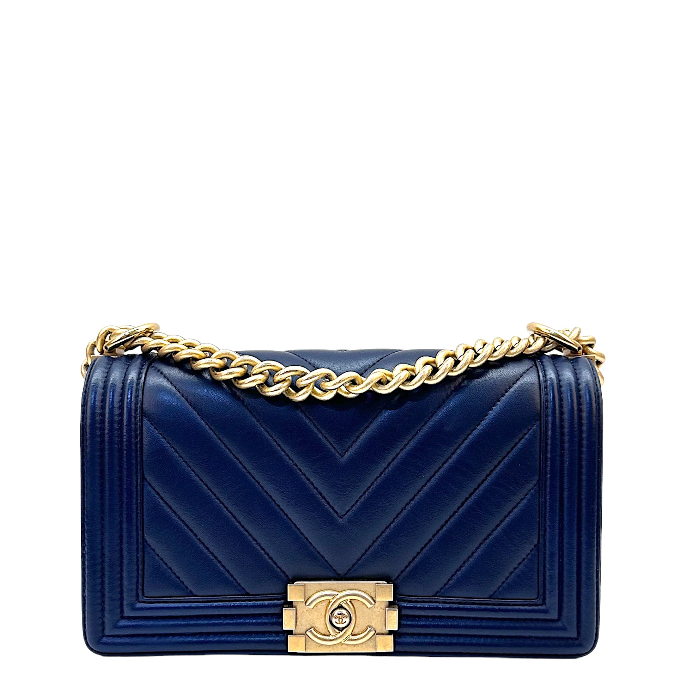 Chanel Boy Bag Chevron Medium Flap Blue