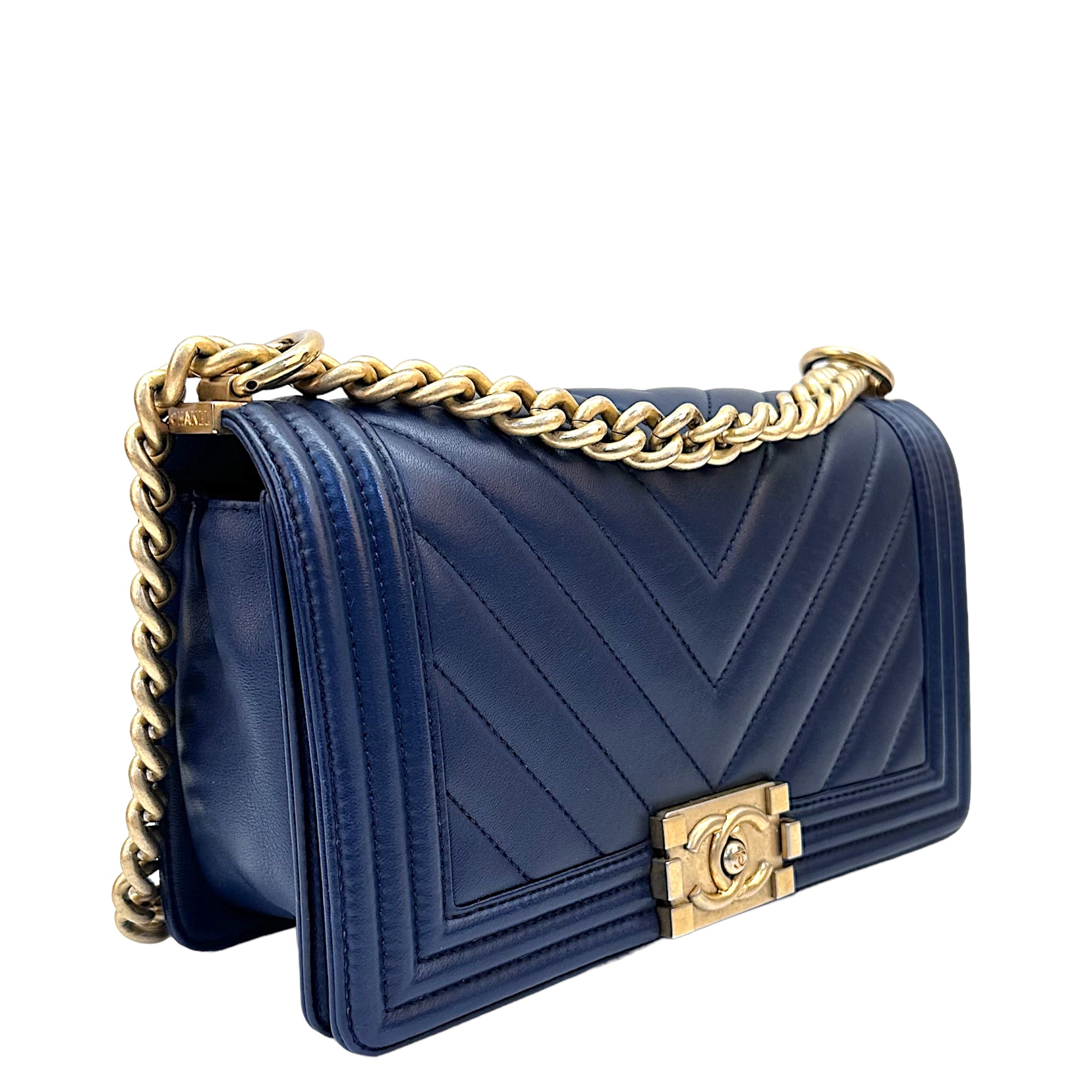 Chanel Boy Bag Chevron Medium Flap Blue