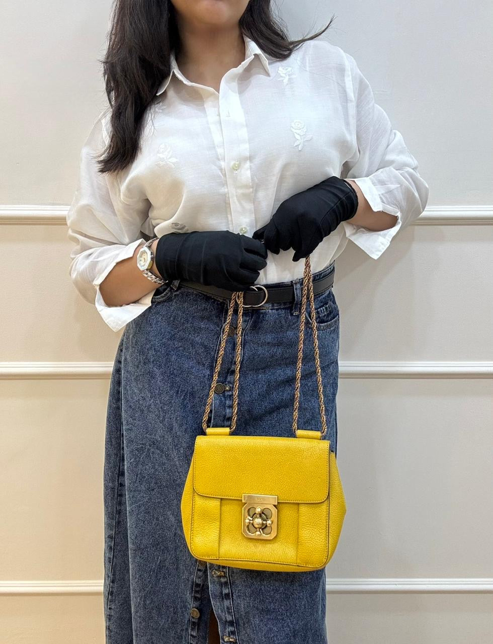 Chloe Mustard Leather Small Elsie Shoulder Bag