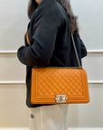 Chanel Orange Quilted Leather New Medium Boy Flap Bag