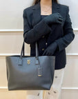 Burberry TB Monogram Tote in Black Leather