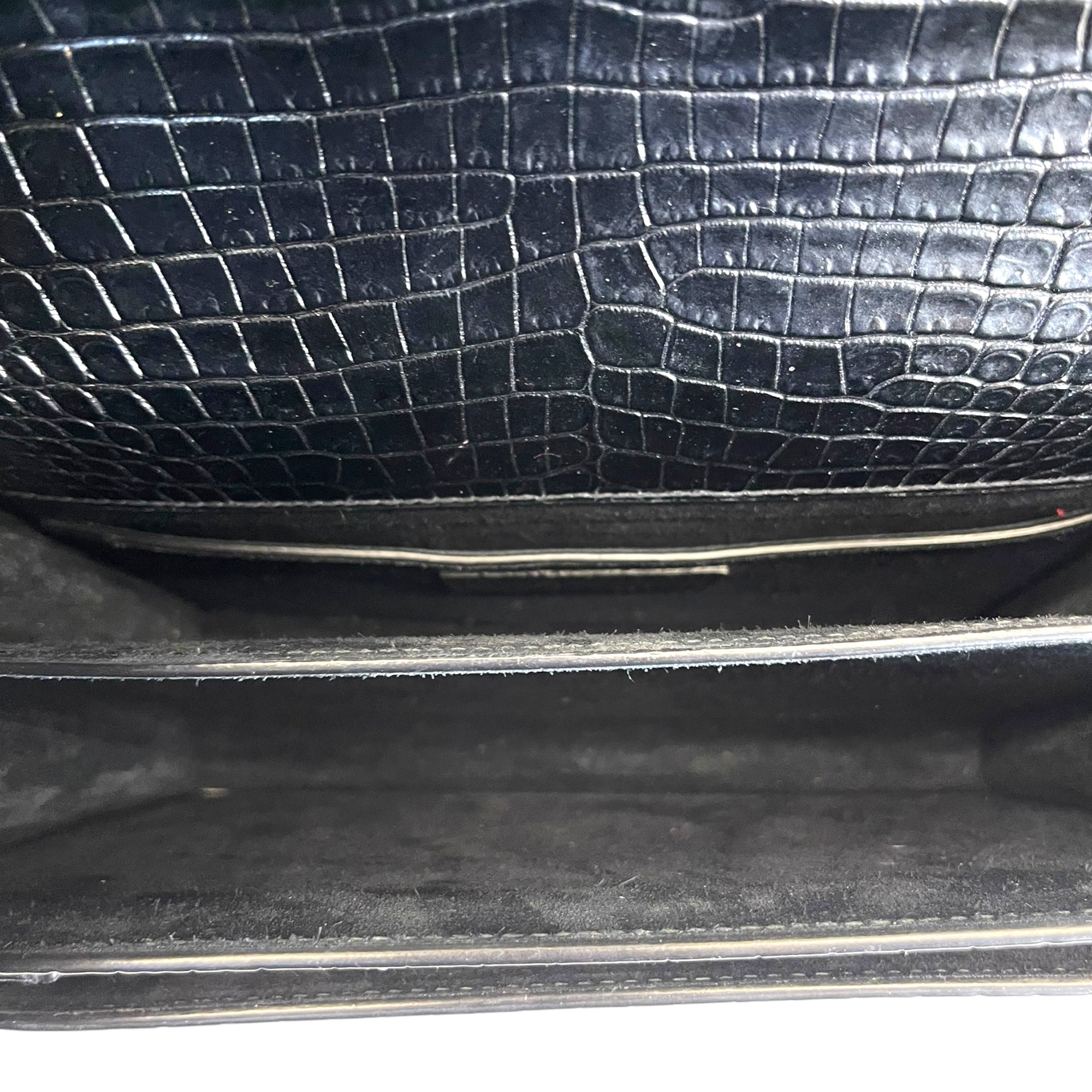 Saint Laurent Medium Sunset Croc-Embossed Black Bag