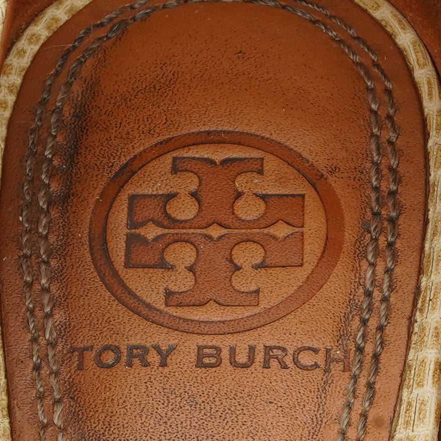 Tory Burch Beige Lizard Embossed Leather Wedge
