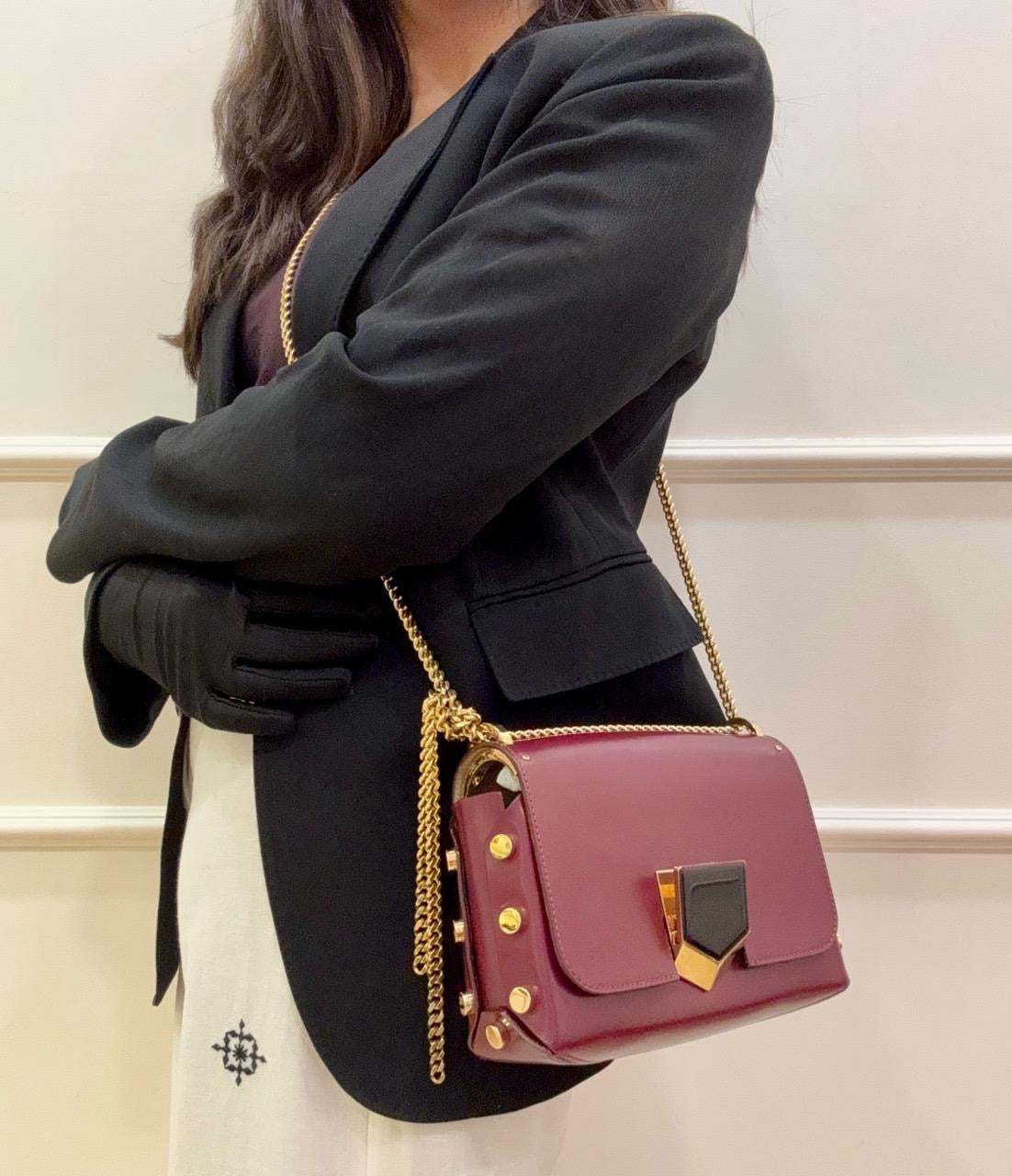 Jimmy Choo Dark Burgundy Leather Lockett Petite Crossbody Bag