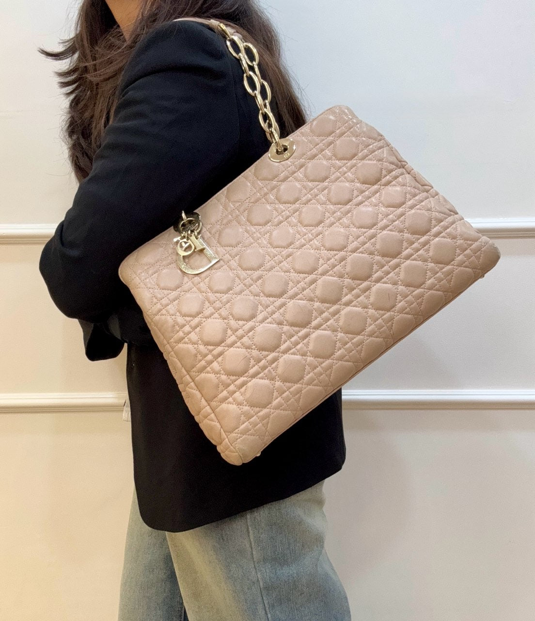 Dior Pink Cannage Quilted Soft Leather Medium Shopping Tote Bag