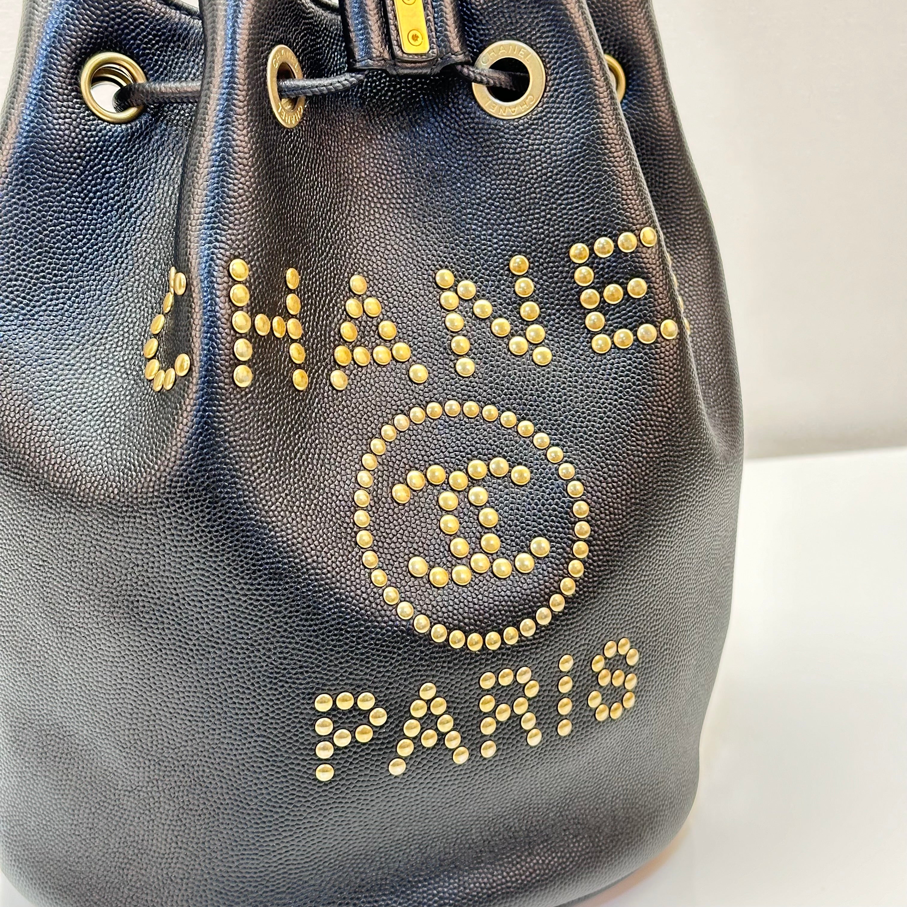 Chanel Deauville Drawstring Bucket Bag Caviar Black