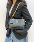 Saint Laurent Medium Sunset Croc-Embossed Black Bag