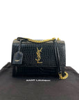 Saint Laurent Medium Sunset Croc-Embossed Black Bag