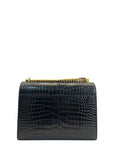 Saint Laurent Medium Sunset Croc-Embossed Black Bag