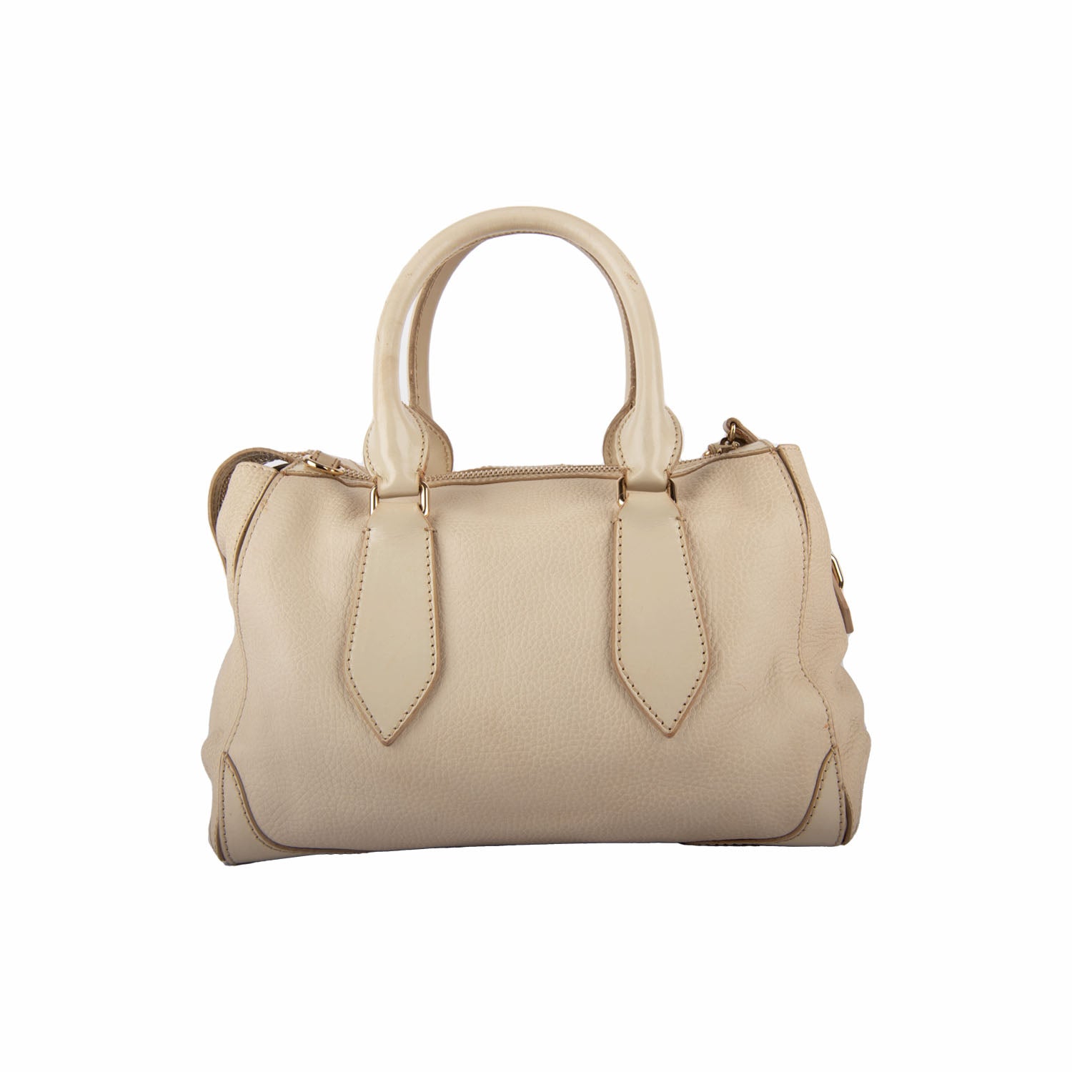 Burberry White Pebbled Leather Satchel Bag