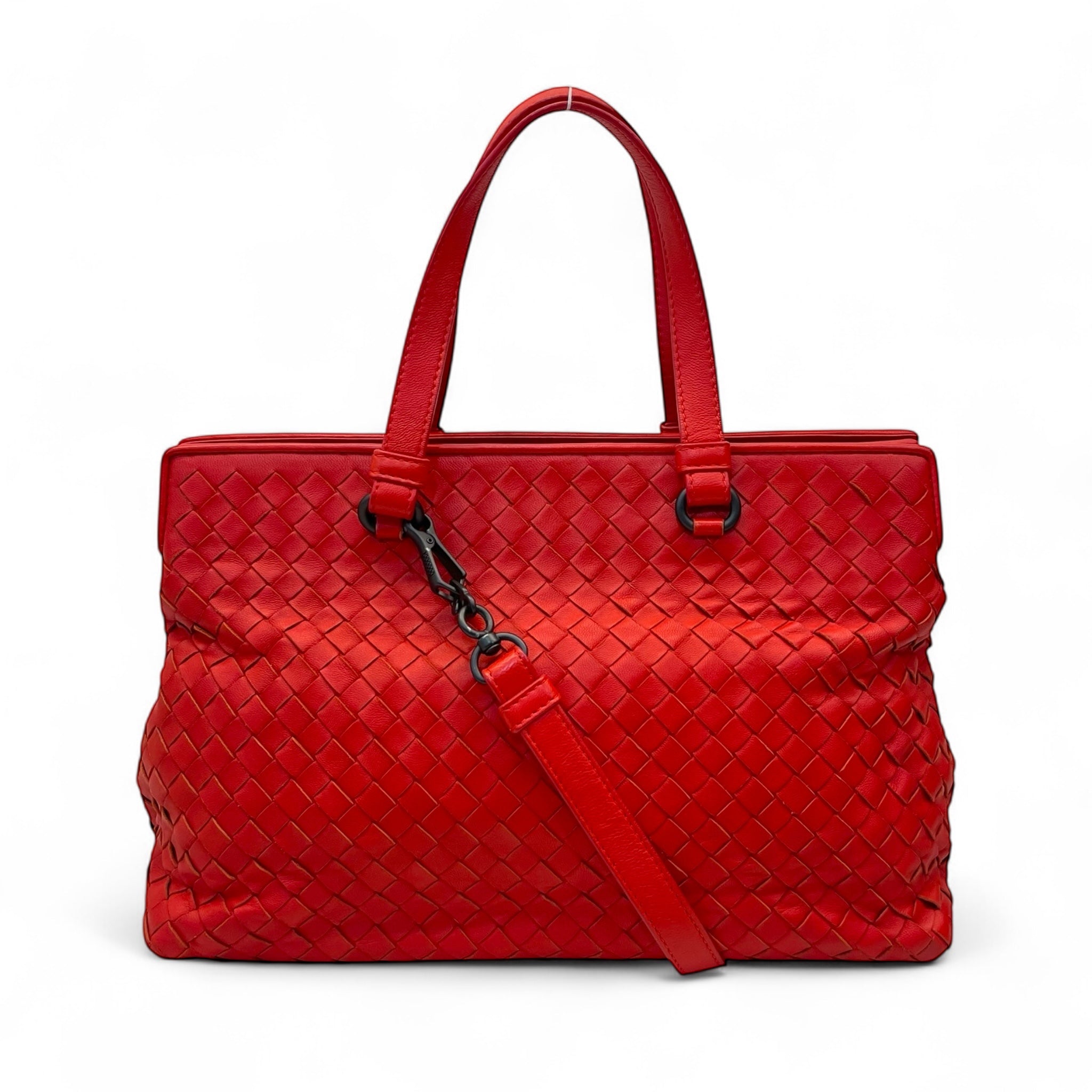 Bottega Veneta Red Intrecciato Leather Garda Tote Bag