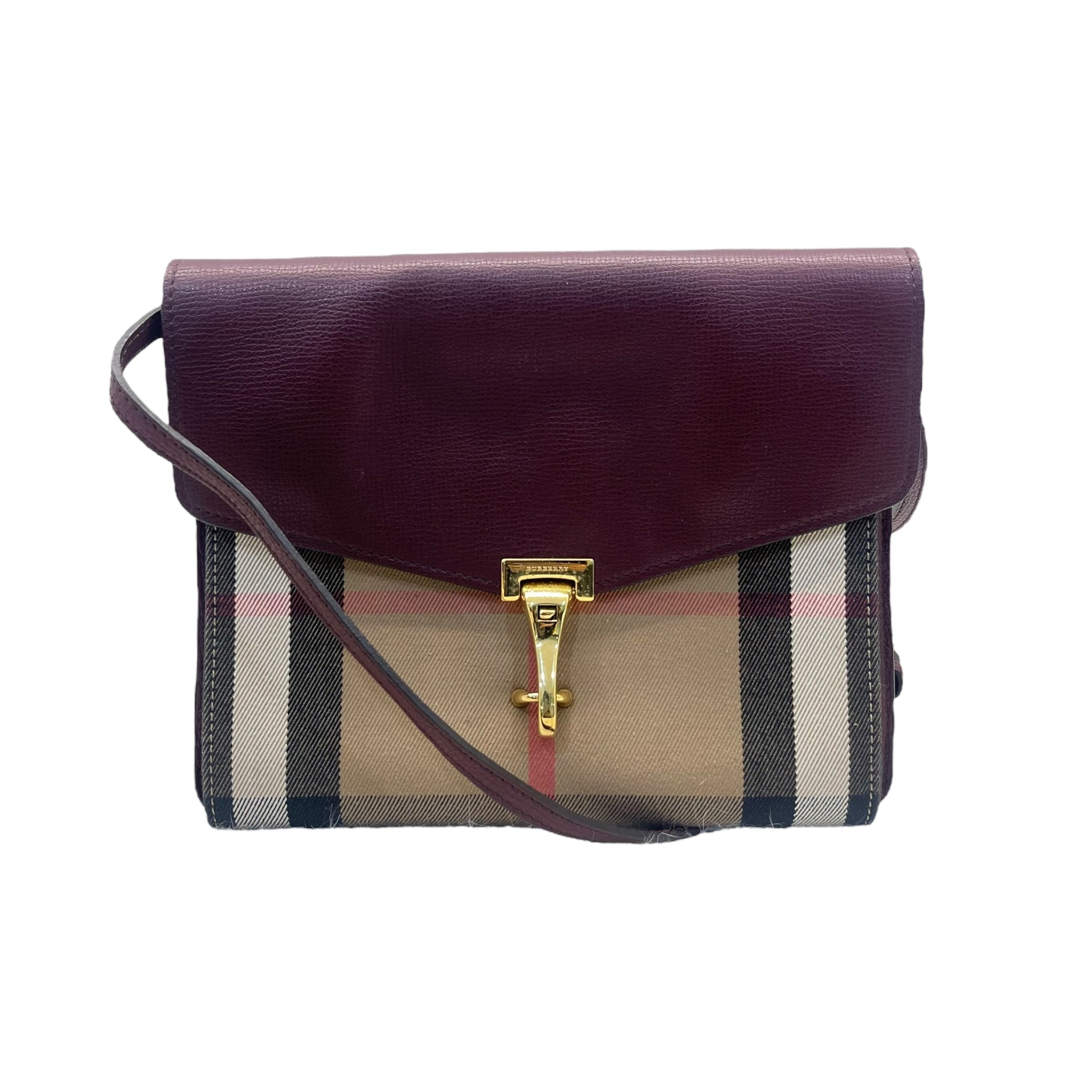 Burberry Burgundy House Check Canvas and Leather Crossbody Bag