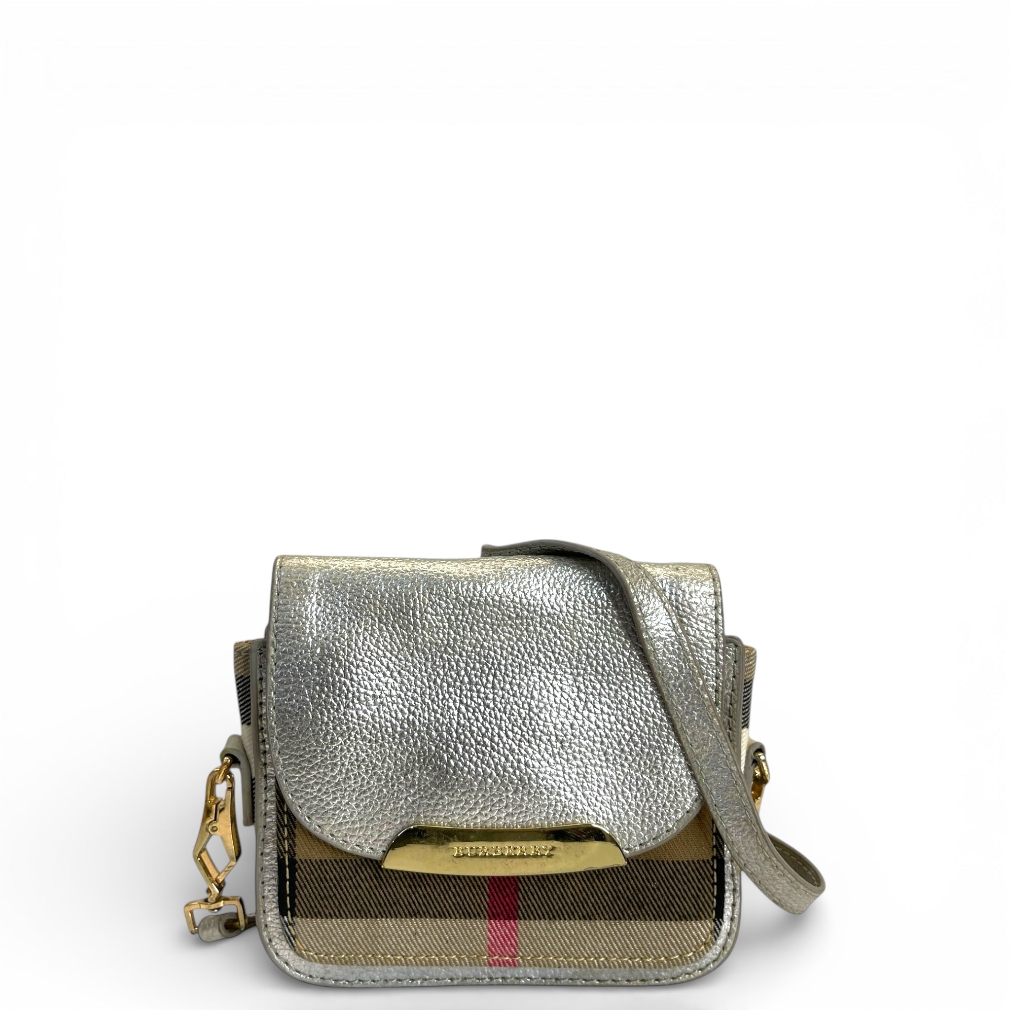 Burberry Nova Check Fabric/Silver Leather Crossbody Bag
