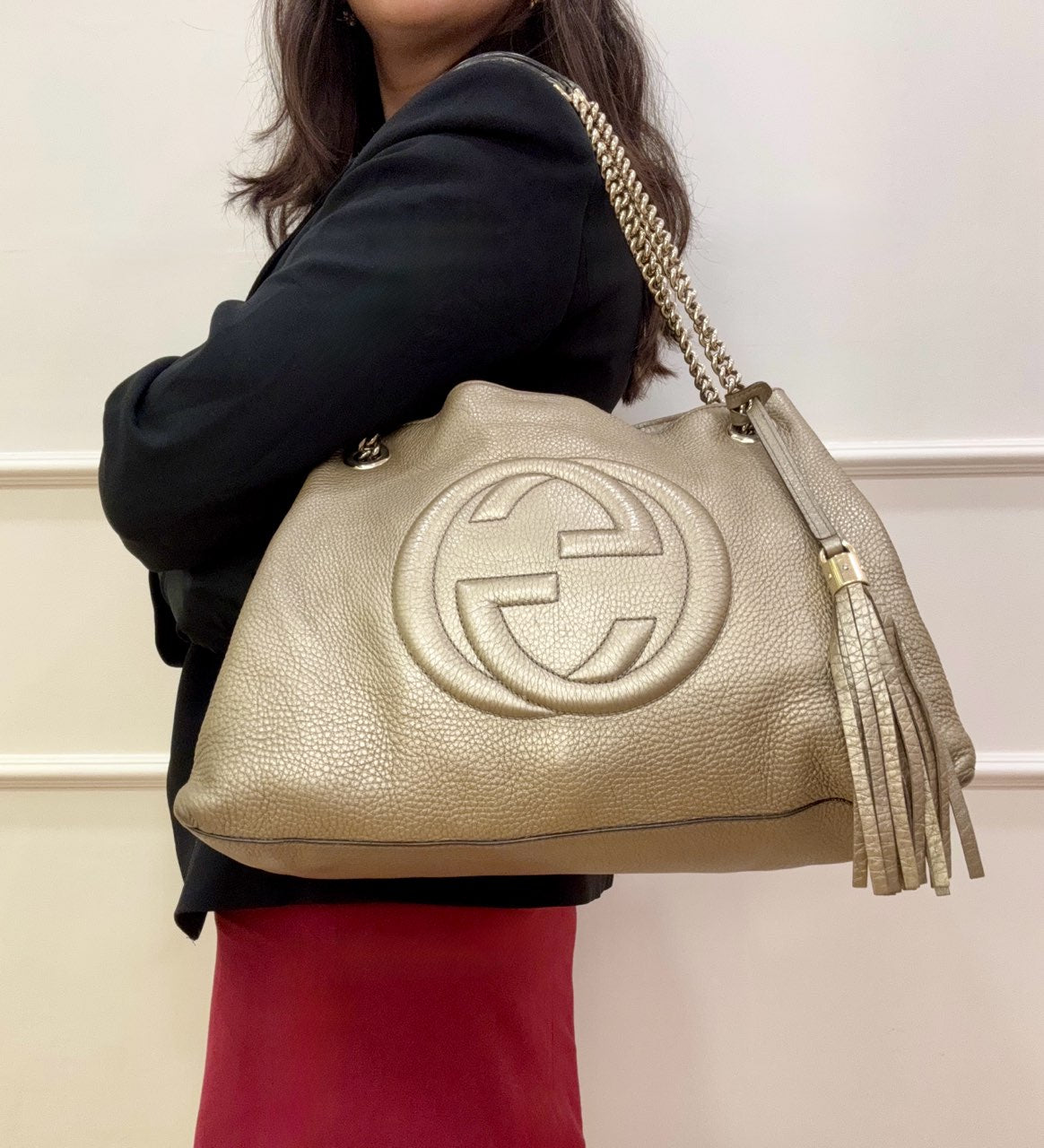 Gucci Gold Soho Chain Leather Medium Shoulder Bag