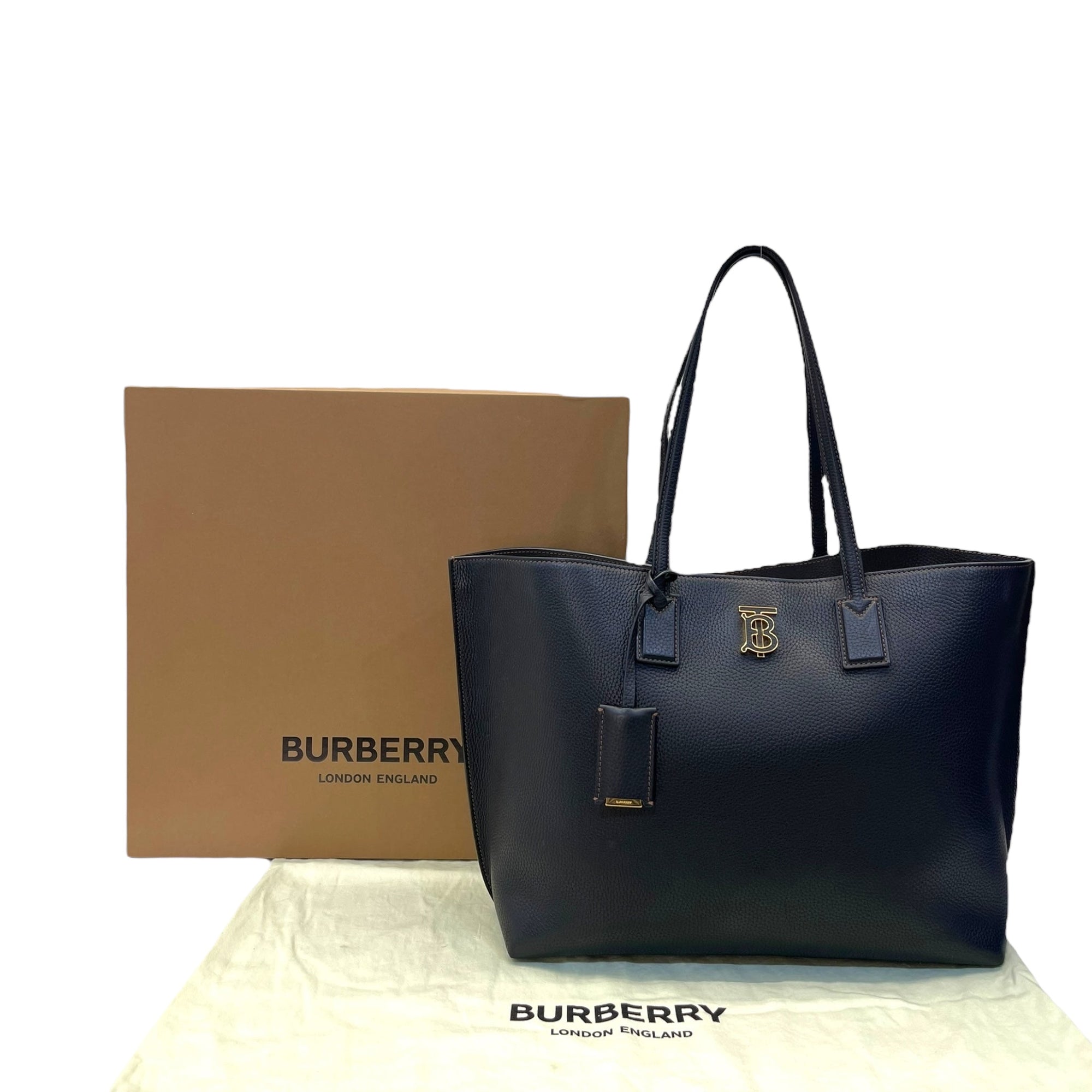 Burberry TB Monogram Tote in Black Leather