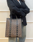 Burberry Brown/Black Monogram Coated Canvas And Leather Studded Book Tote Bag