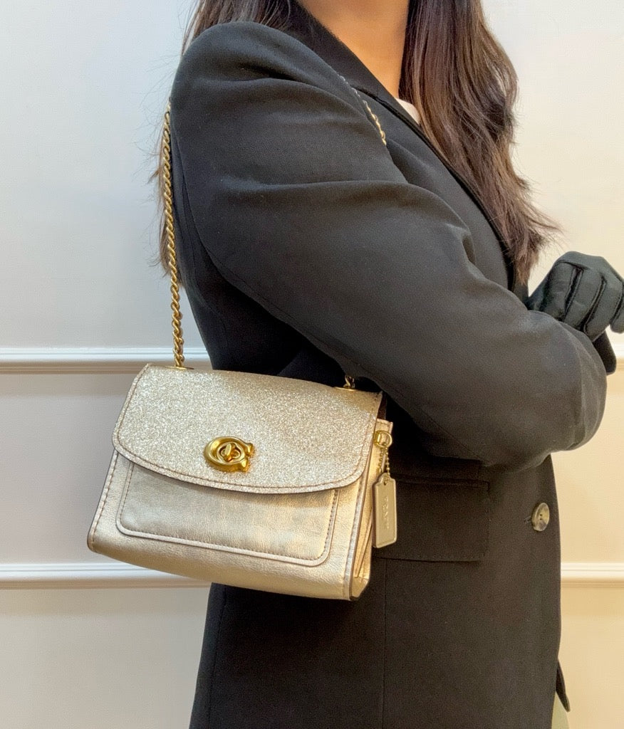 Coach Parker 18 Gold Glitter Shoulder Bag