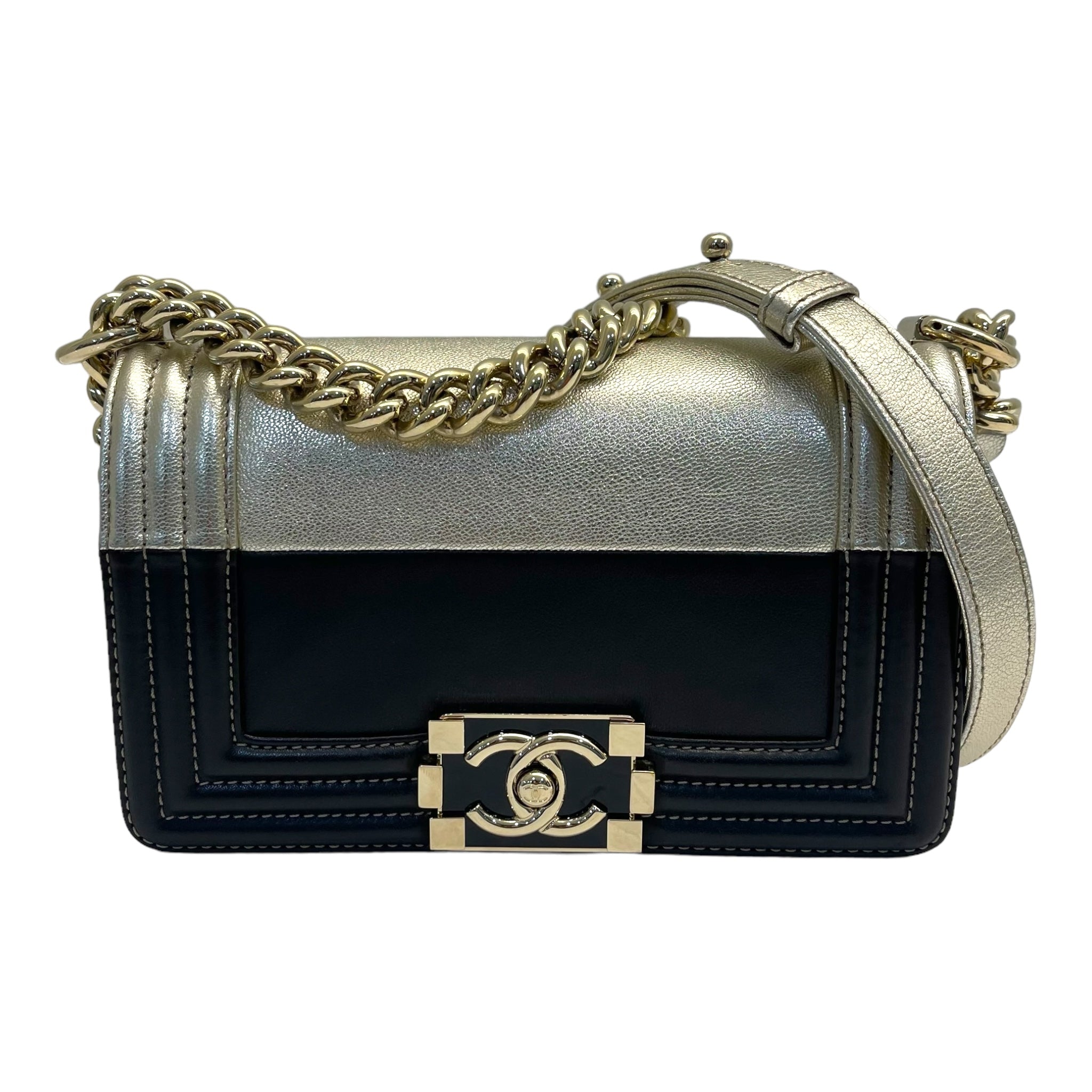 Chanel Boy Black & Metallic Gold Bi-color Small Bag