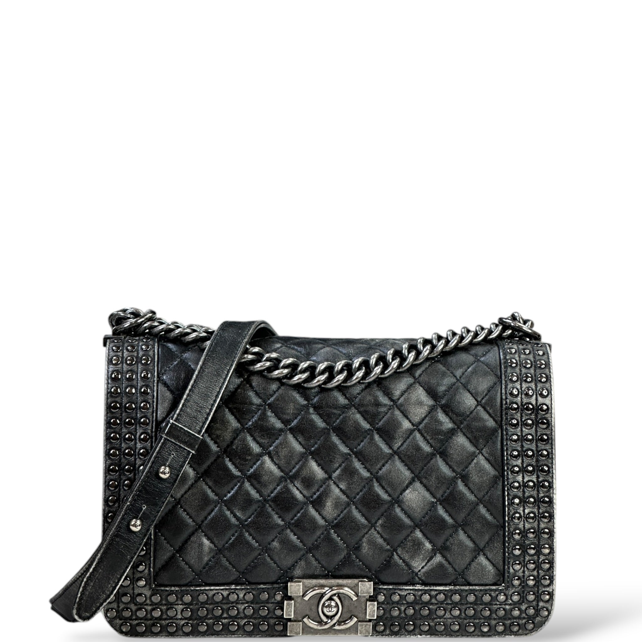 Chanel Boy Bag New Medium Paris-Dallas Studded Black Leather