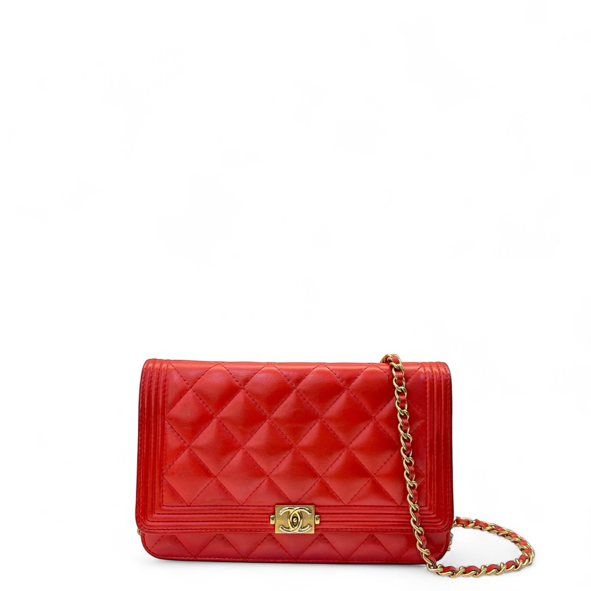 Chanel Boy Wallet On Chain Red Quilted Leather