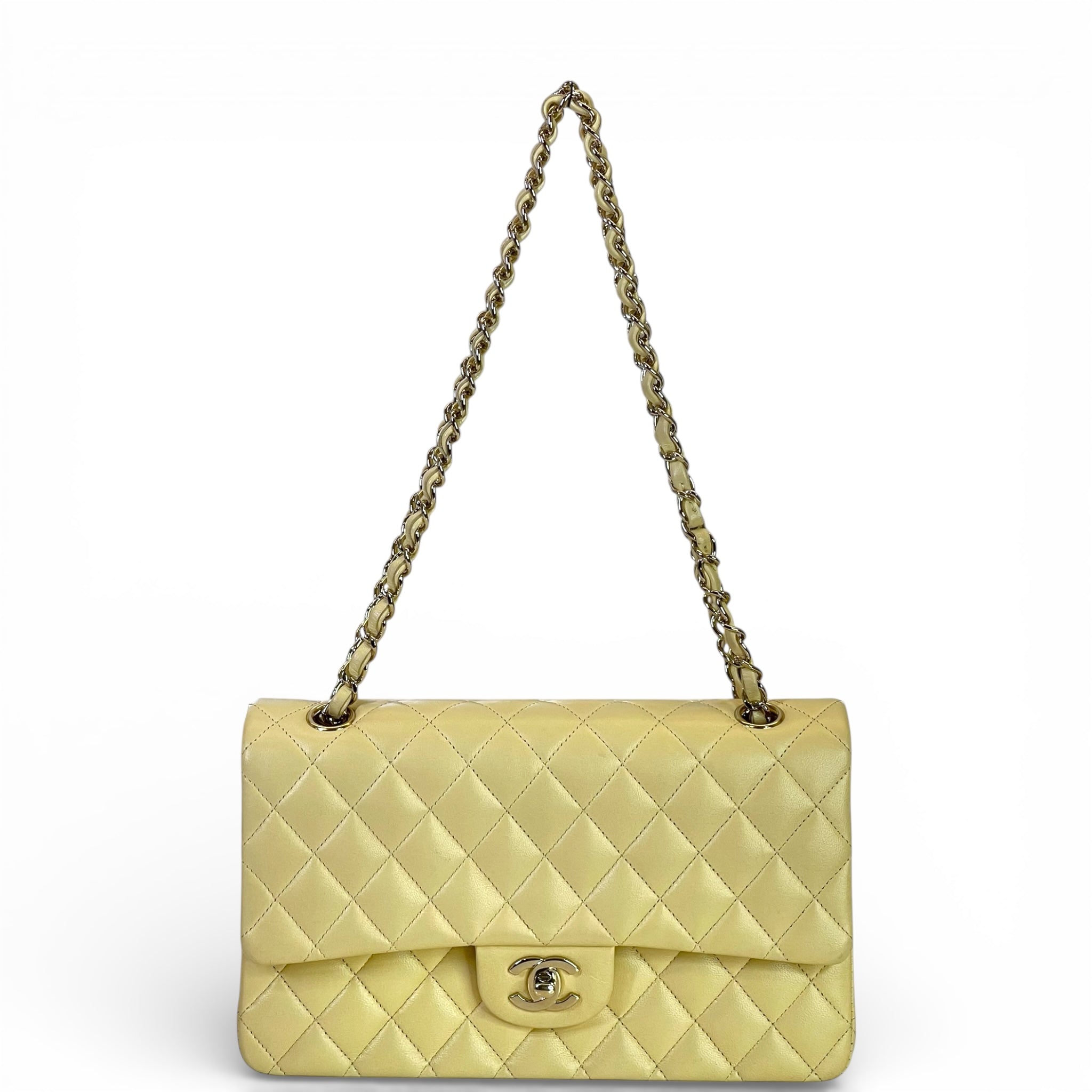 Chanel Classic Double Flap Bag Small Yellow Lambskin Leather