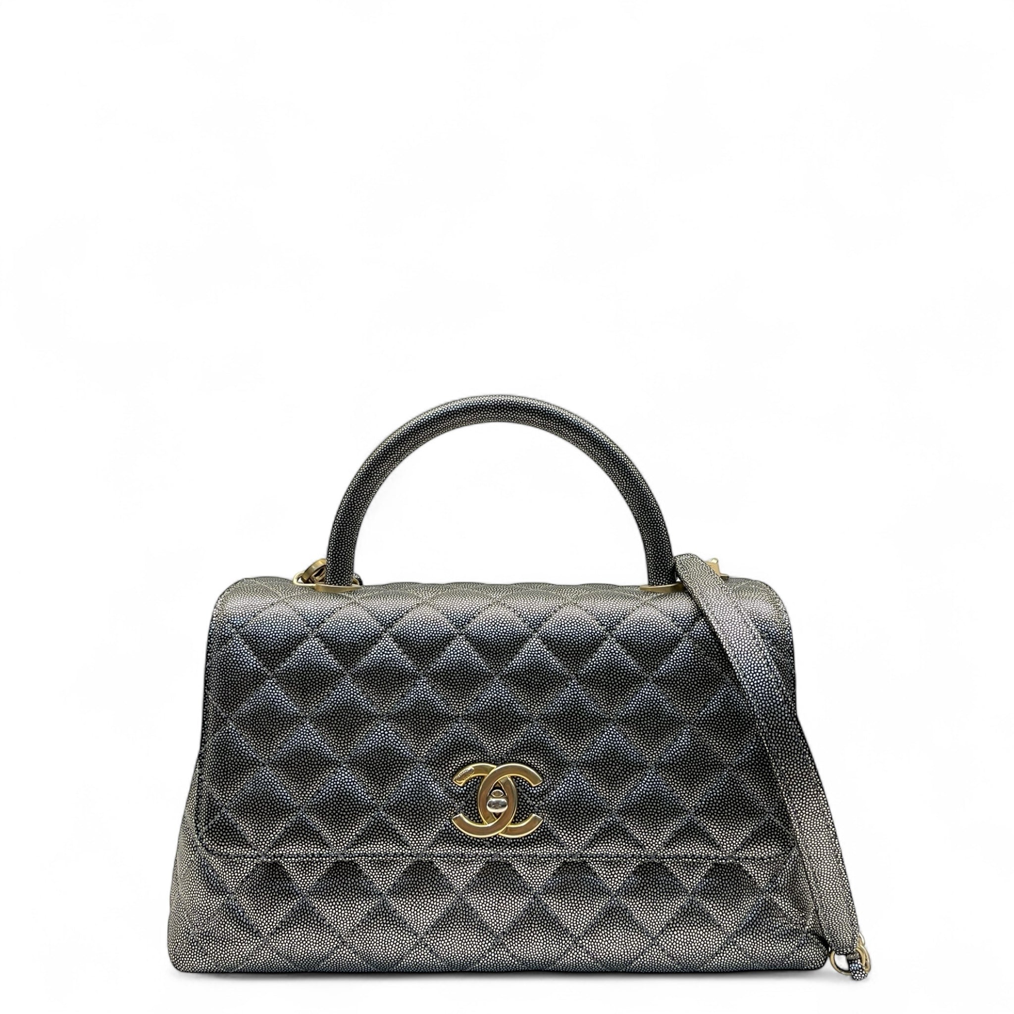 Chanel Grey Caviar Leather Coco Top Handle Bag
