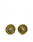 Chanel Vintage Gold Metal Faux Pearls Clip On Earrings Golden