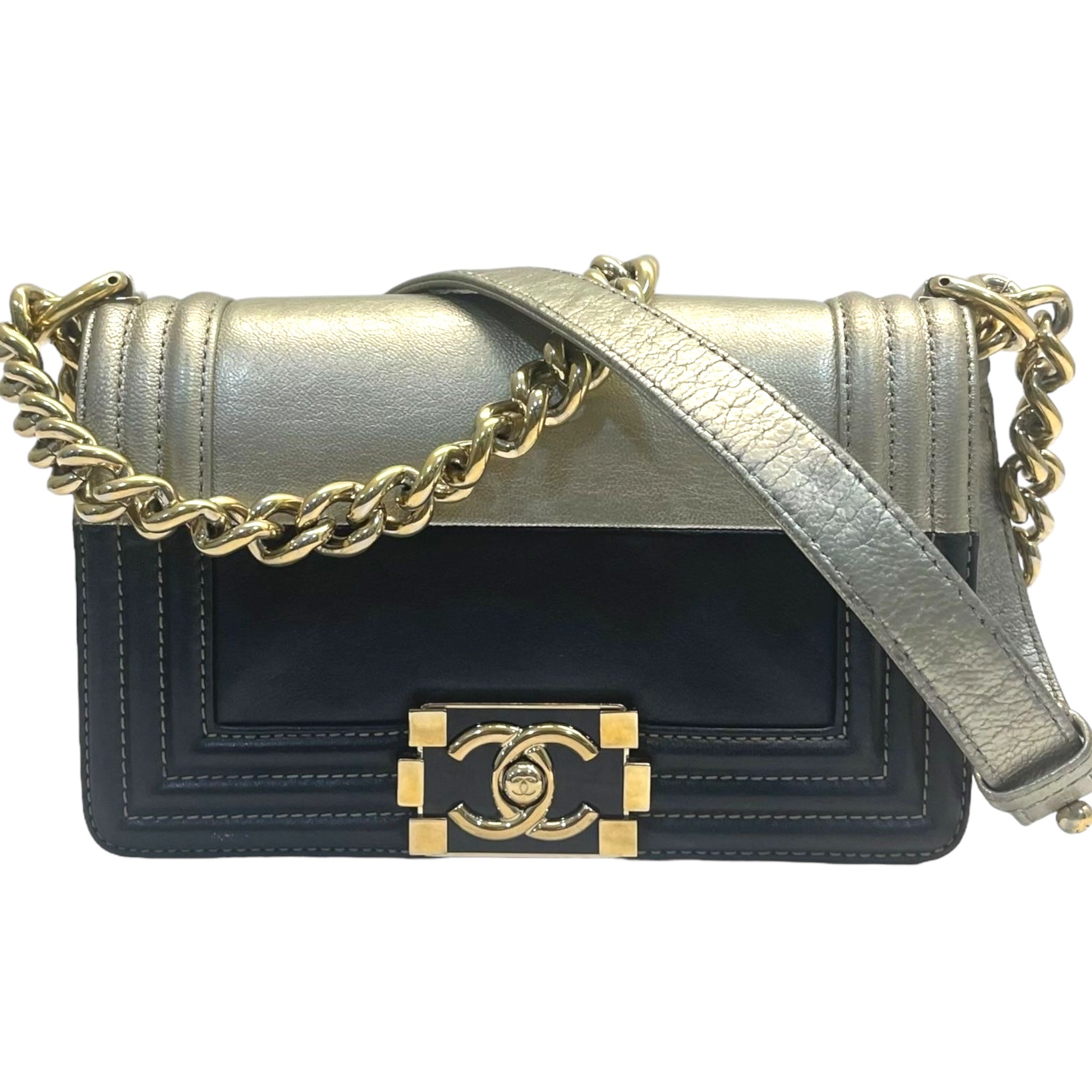 Chanel Bicolor Leather Small Boy Bag