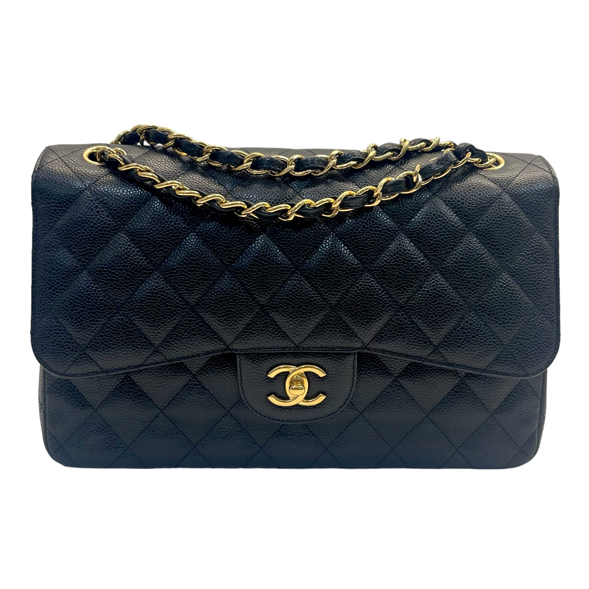 Chanel Black Quilted Caviar Jumbo Classic Double Flap Bag