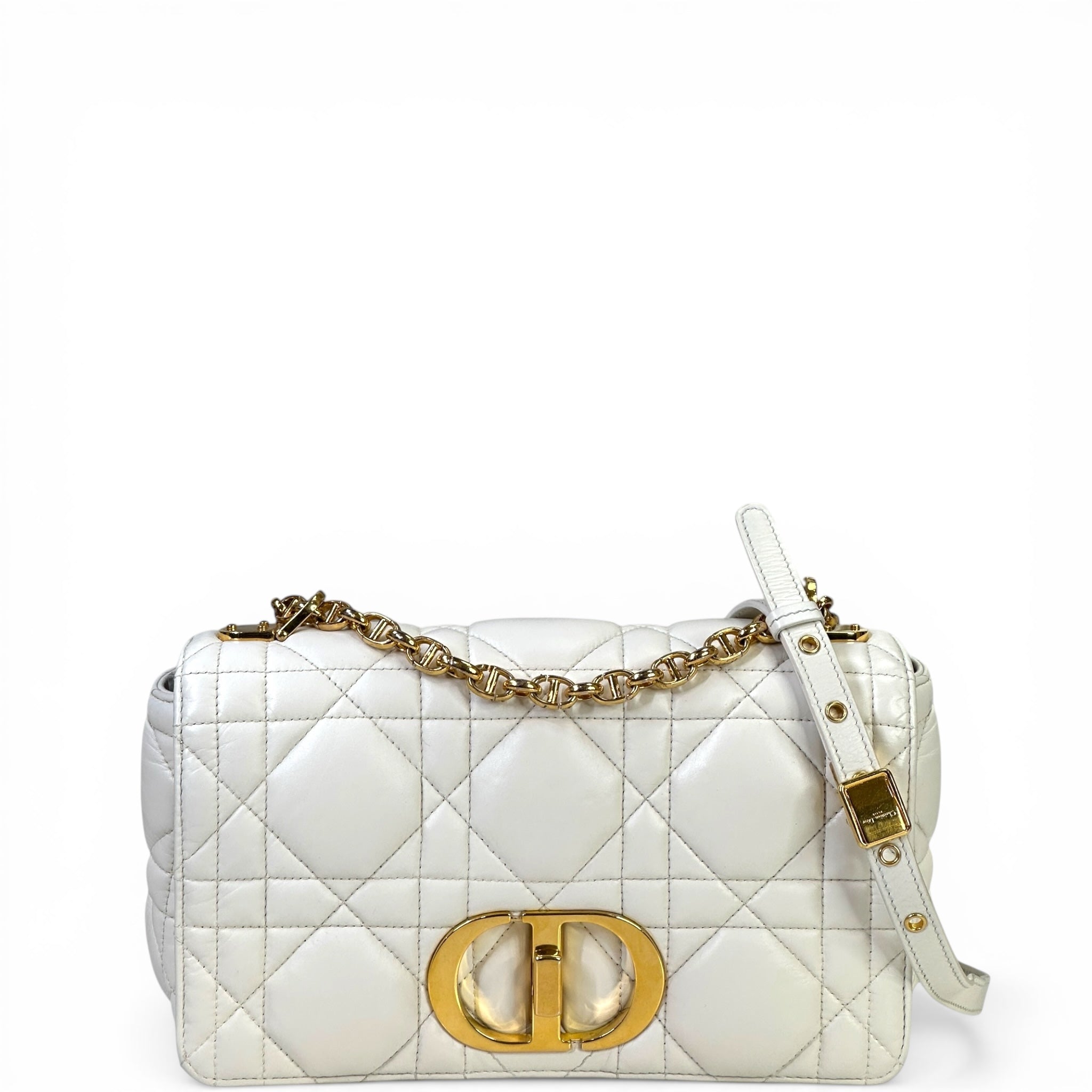 Christian Dior Caro Bag White Cannage Calfskin Leather