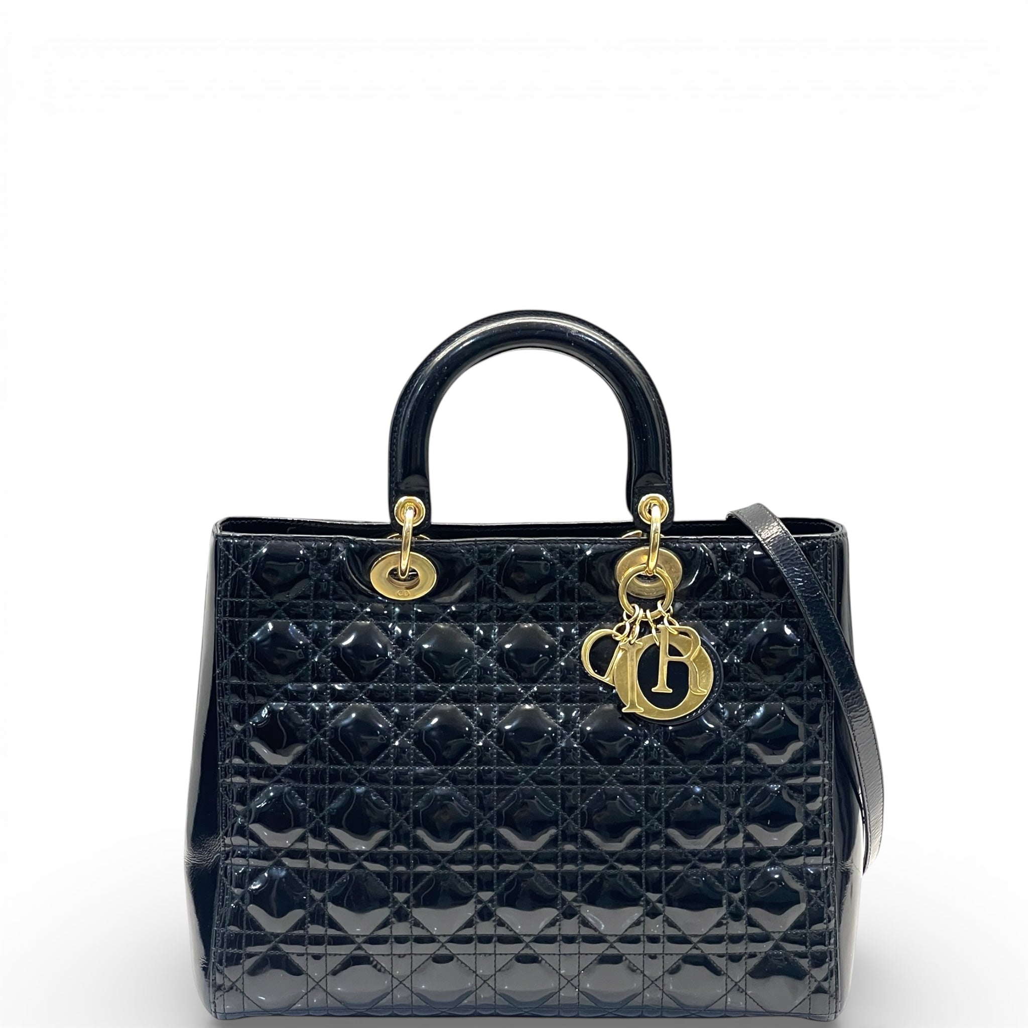 Christian Dior Lady Dior Large Black Patent Cannage