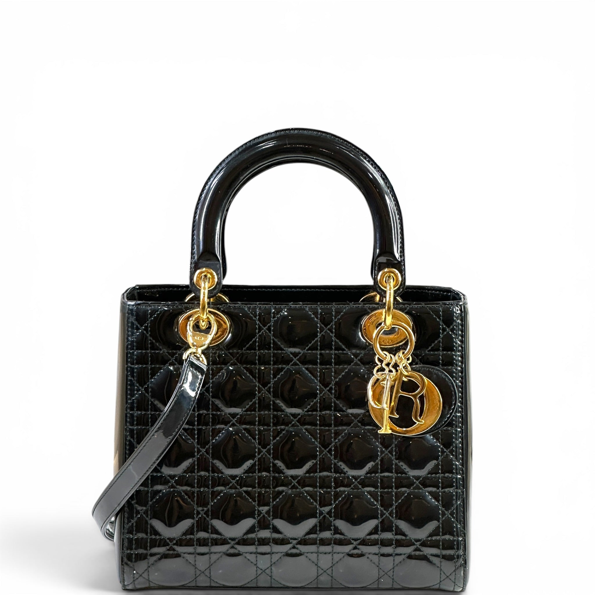 Christian Dior Lady Dior Medium Black Cannage Patent