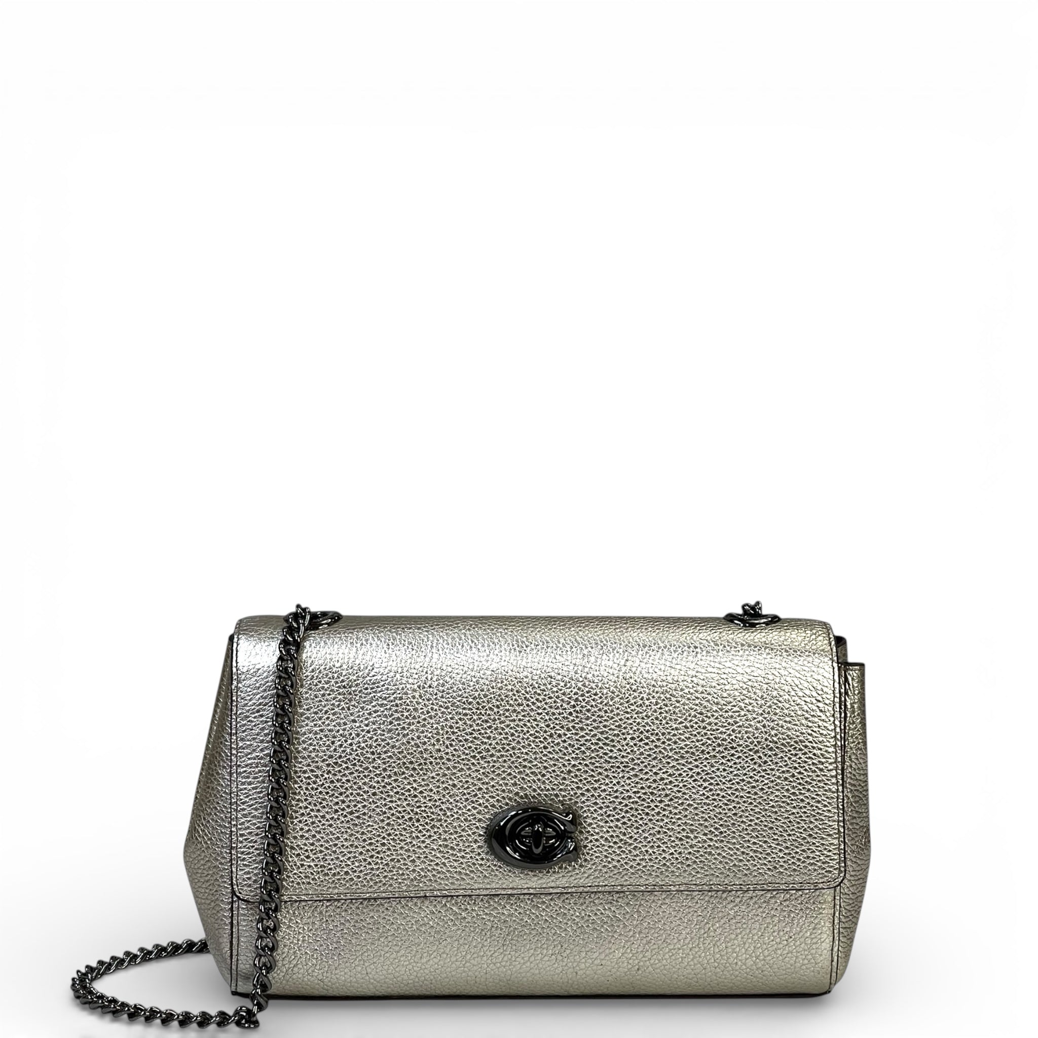 Coach Marlow Turnlock Chain Crossbody Bag Metallic Leather