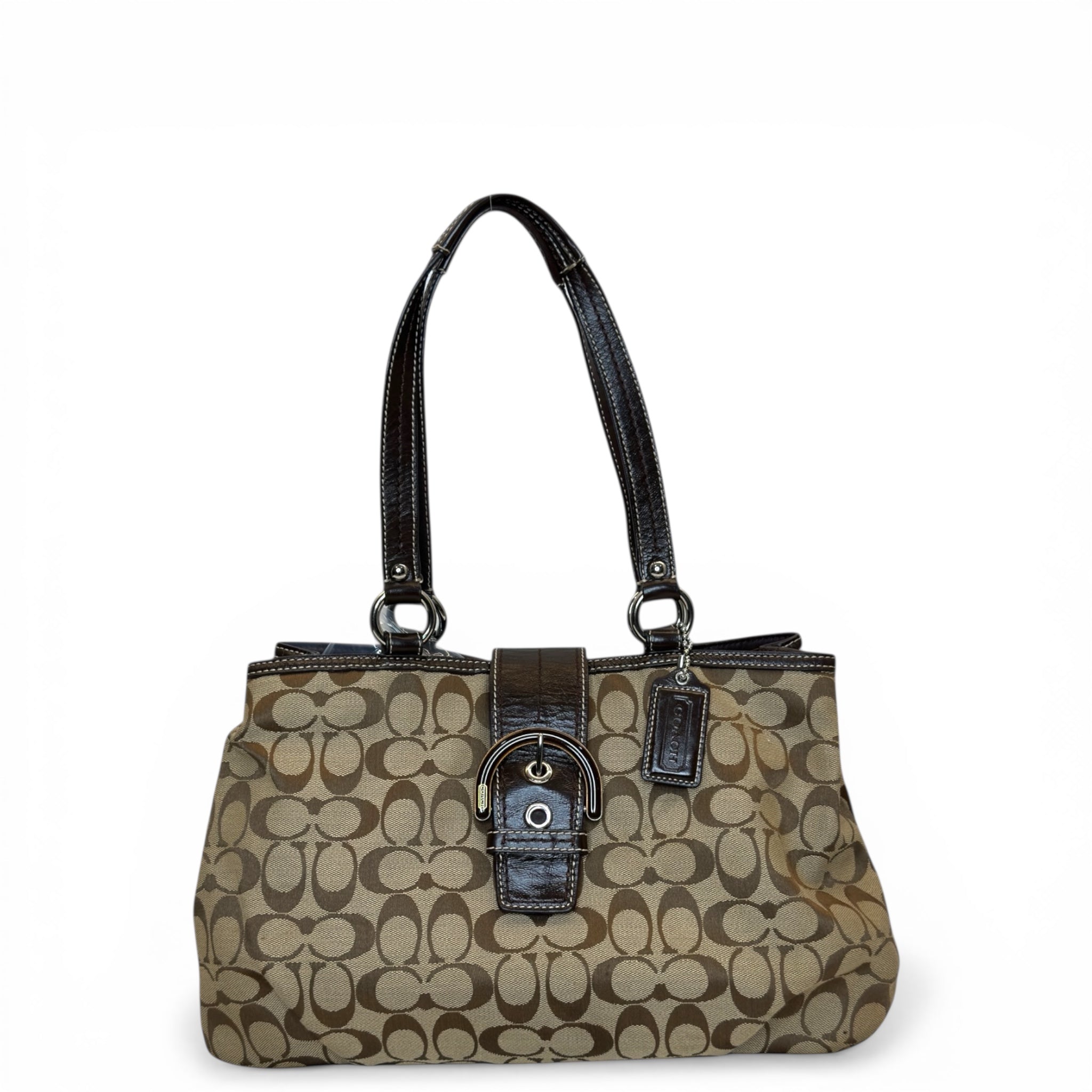 Coach Soho Lynn Hobo Bag Beige/Brown Signature Canvas