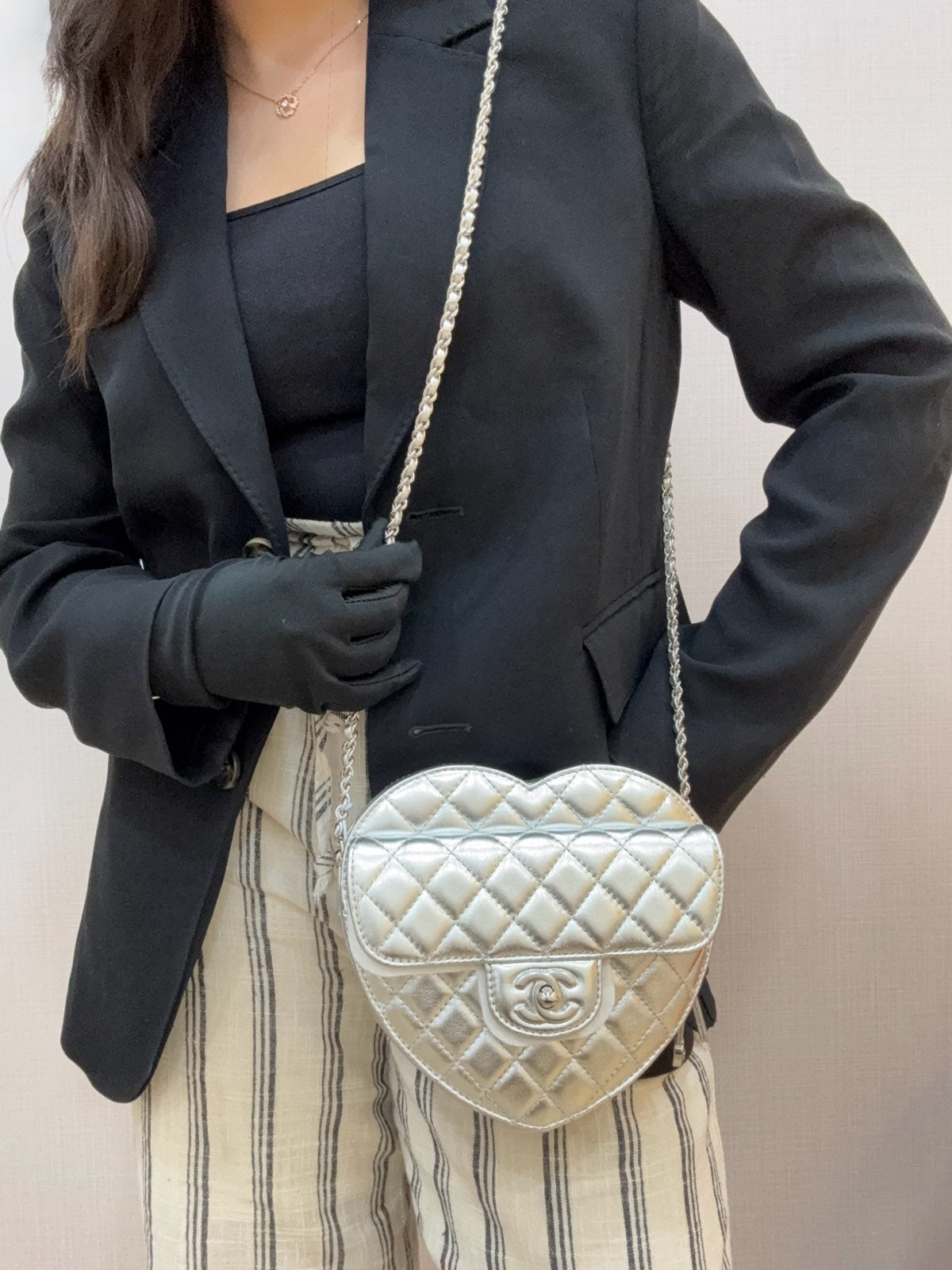 Chanel Heart Bag Metallic Silver Lambskin