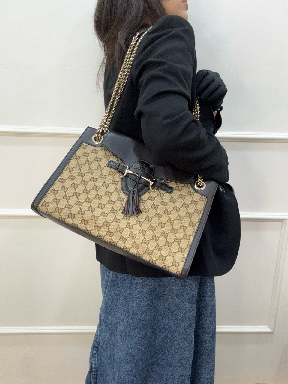 Gucci Brown/Beige GG Canvas and Leather Large Emily Shoulder Bag