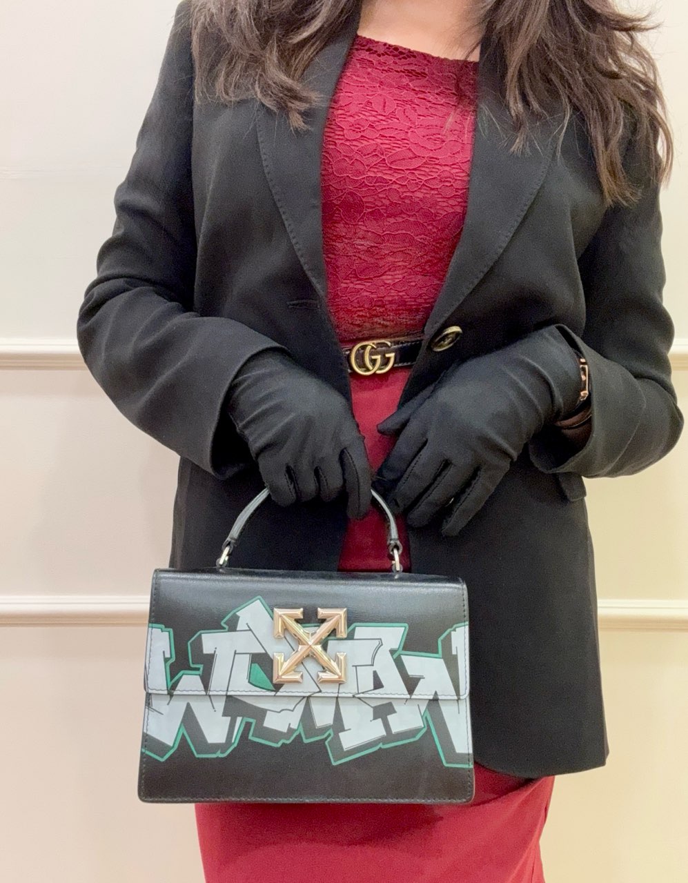 Off-White Graffiti 2.8 Jitney Black Top Handle Bag