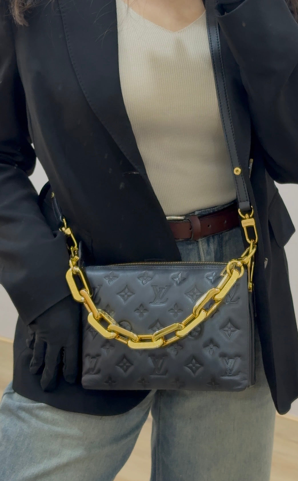 Louis Vuitton Black Monogram Embossed Coussin BB Bag