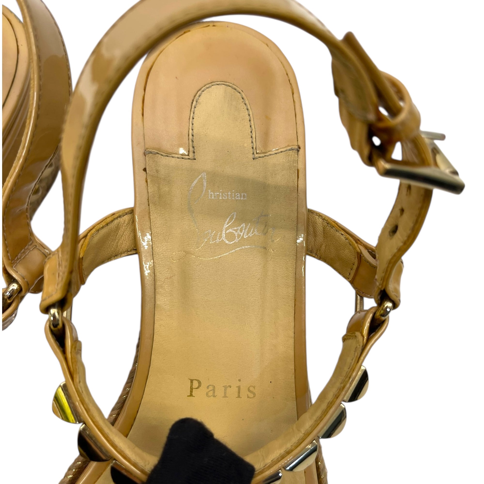 Christian Louboutin Beige Patent Leather Cataclou Sandals EU 39