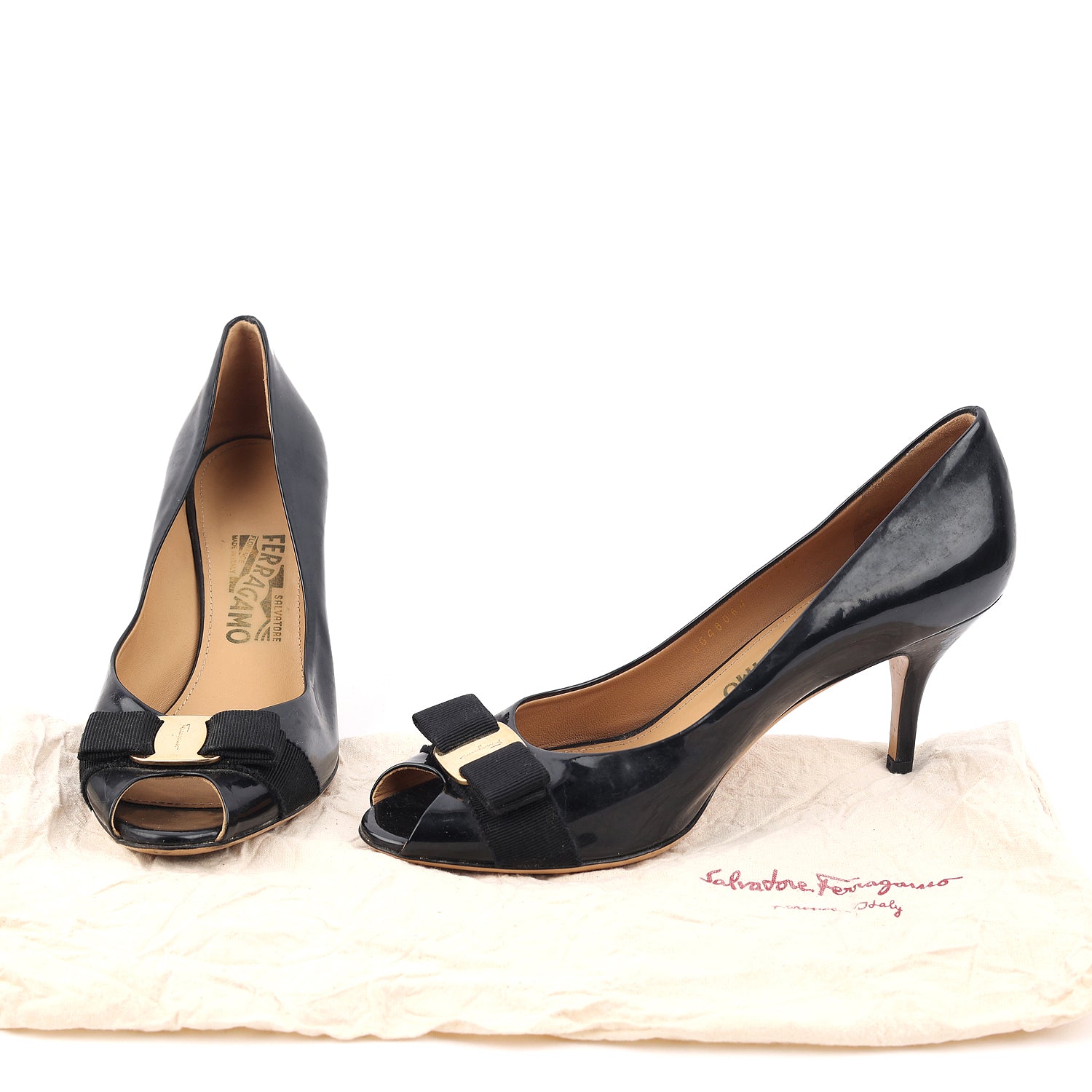 Patent Leather Vara Bow Peep Toe Pumps